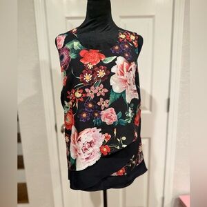 NYC Floral Sleeveless Layered Top - Asymmetrical Hem - Size Large